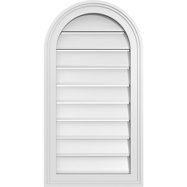 Ekena Millwork Round Top Surface Mount PVC Gable Vent: Functional, w/ 2"W x 1-1/2"P Brickmould Frame, 16"W x 30"H GVPRT16X3002SF - main
